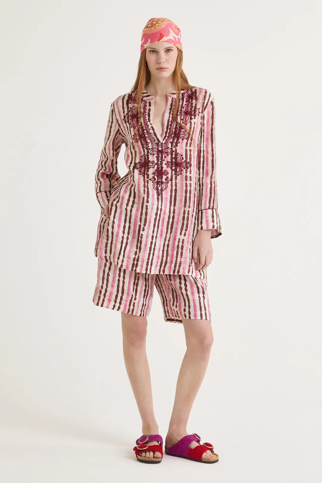 Hot Maliparmi CAMISA CAFTÁN WASHED STRIPES Rosa