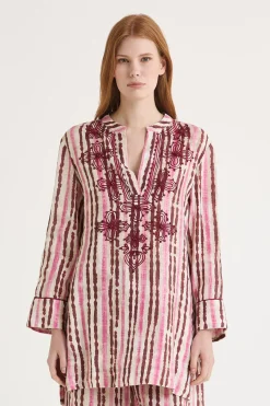Hot Maliparmi CAMISA CAFTÁN WASHED STRIPES Rosa
