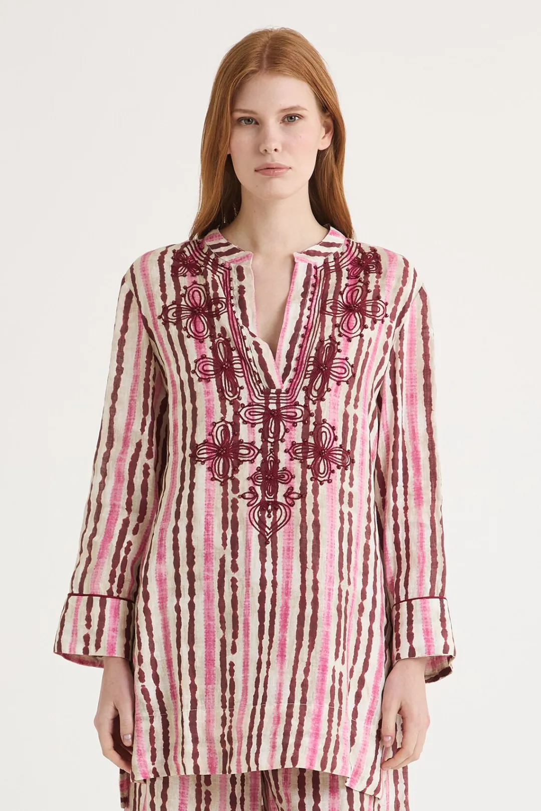 Hot Maliparmi CAMISA CAFTÁN WASHED STRIPES Rosa