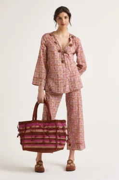 Outlet Maliparmi SHOPPING STRIPE FLOWER RAFFIA Rosa